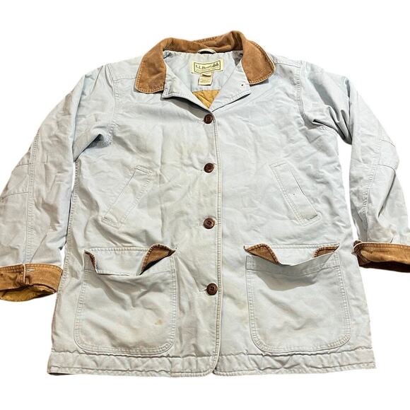 LL Bean Coat Womens XL Barn Chore Work Jacket Corduroy Collar Light Blue - Picture 1 of 12